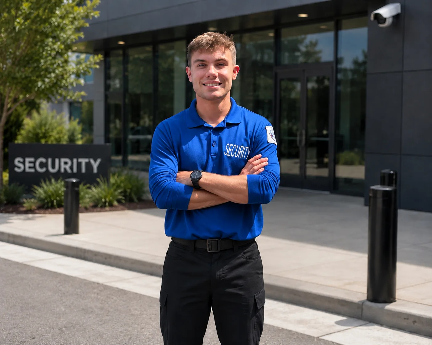 Unarmed security guard at a commercial property